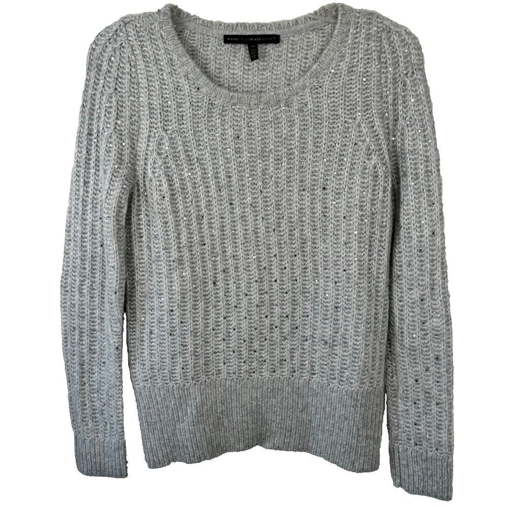White House Black Market Wool Blend Silver Embellishments Sweater Women's XS